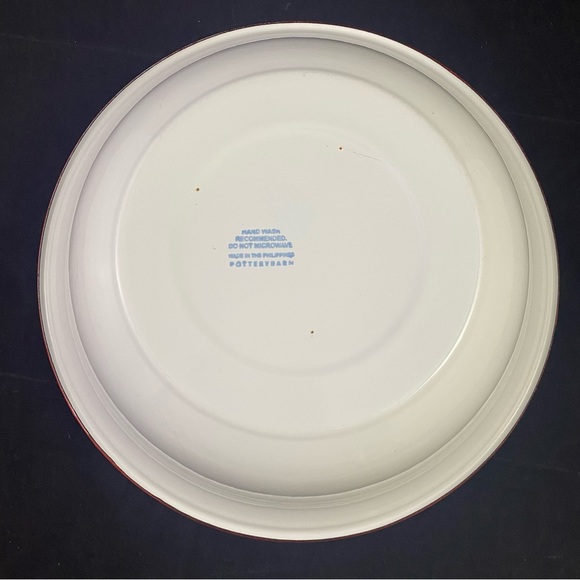 Pottery Barn Enamelware Serving Bowl White w/ Red Rim Retro - Picture 3 of 7